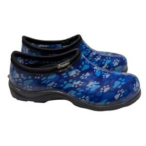 Sloggers Paw Print Waterproof Garden Clogs Blue Women's 7 Made in USA Rain Shoe